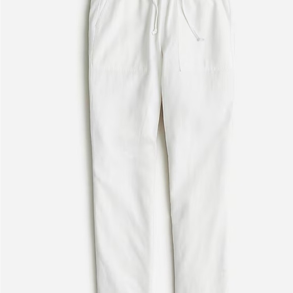 J. Crew Straight Leg Seaside Pants Linen Elastic Waist White UnLined Size Medium - Picture 2 of 12